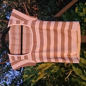 Out From Under Cap Sleeve Brown & Cream Stripe Crop T-Shirt Size Medium